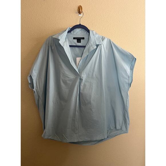 French Connection Women's Blue Boxy Cele Rhodes Cotton Blouse Sz XL - Picture 3 of 6